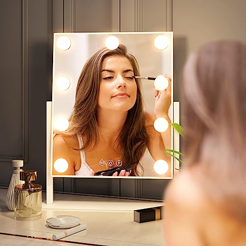 ZL ZELing White Vanity Mirror with Lights, Dimmable 3-Color Touch Screen, 360° Rotation