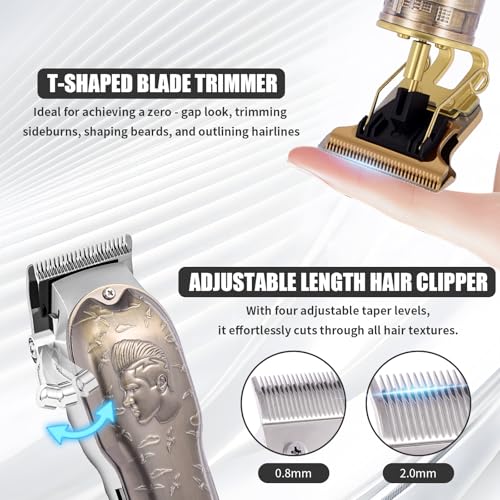 WMZR Professional Hair Clipper Set Gold - Men's Clipper, T-Shaped Sideburn Trimmer, Nose Hair Trimmer, Foil Shaver