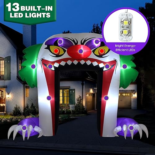 10 FT Halloween Inflatable Clown Archway - Green Outdoor Decorations