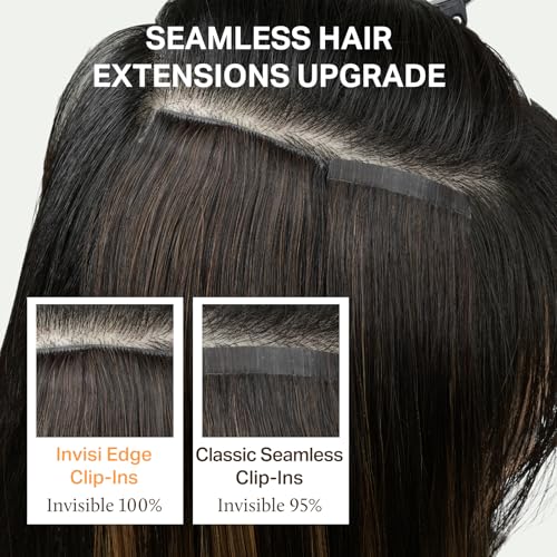 18 Inch Human Hair Clip-in Extensions - Balayage Dark Brown to Chestnut #2/6/2, 130g, 7-Piece Set with Invisible Edges