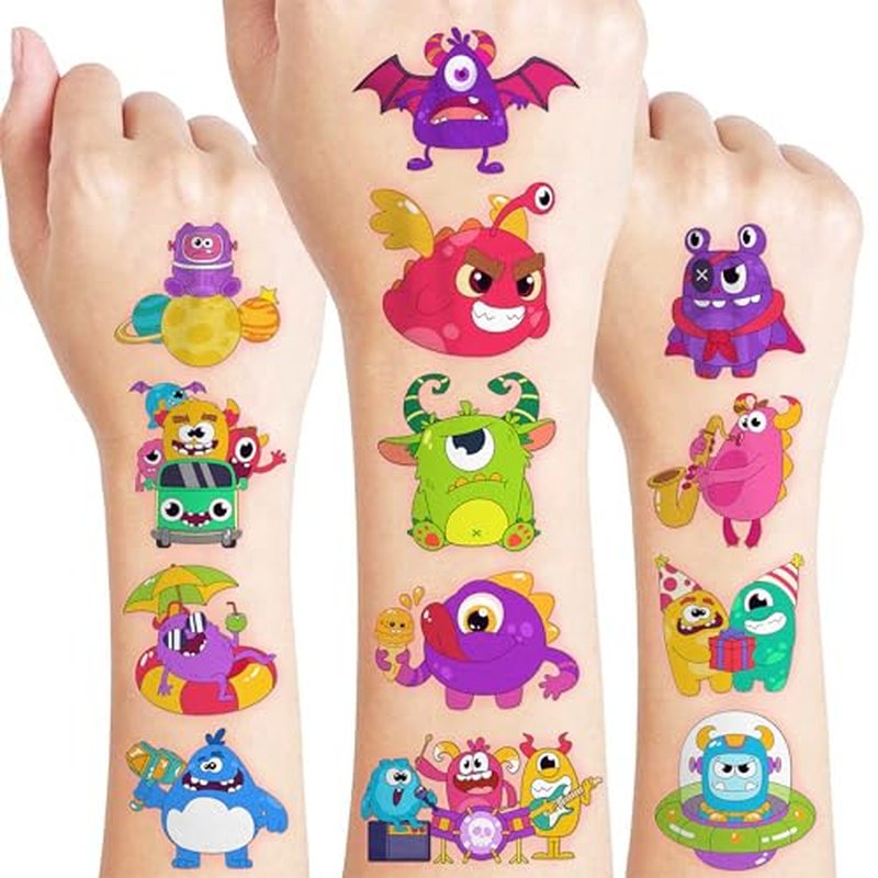 96 PCS Monster Pre-Cut Temporary Tattoos for Kids | Super Cute Monster Themed Birthday Party Favors, Supplies, Decorations, Fake Tattoo Stickers, School Rewards Prizes & Gifts for Boys & Girls