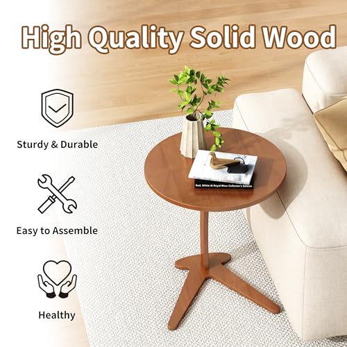 FIDOOM 17-Inch C-Shape Solid Wood Side Table for Sofa Under-Bed Use (Chestnut, Large-17")