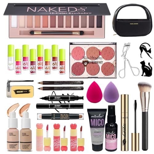 All-in-One Makeup Kit for Women & Teens - Eyeshadow, Foundation, Lipsticks, Eyeliner & Mascara - Gift Set for Beginners