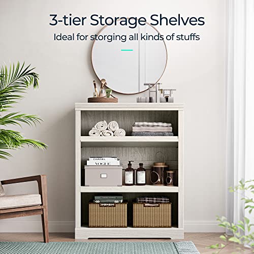 3-Tier Small Bookcase with Adjustable Shelves - White Oak, 39"H