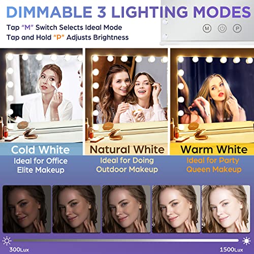 26x22 Inch Hollywood Vanity Mirror with 18 Dimmable LED Bulbs - Wall or Desk Mount