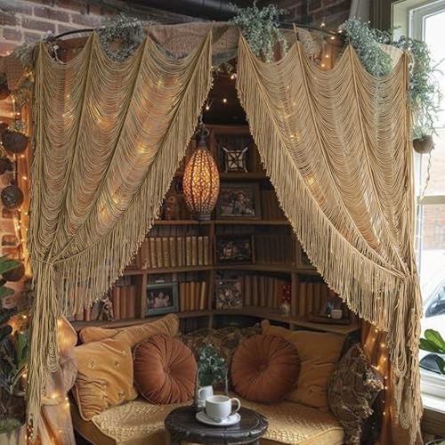 2 Panels Macrame Curtains 59x75 Inches Room Divider Door Khaki Set of 2