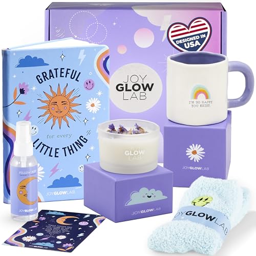 Self Care Gift Basket for Women & Teen Girls ? Gratitude Journal, Pillow Mist, Soy Candle, Cozy Socks & Cup ? Care Package for Women, Get Well Soon, Birthday, Faith, Galentine's Day