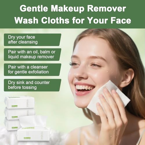 Disposable Face Towels ? 60 Count Biodegradable Facial Cleansing Cloths ? Lint-Free, Unscented, Extra Thick Soft Towelettes for Sensitive Skin & Makeup Removal