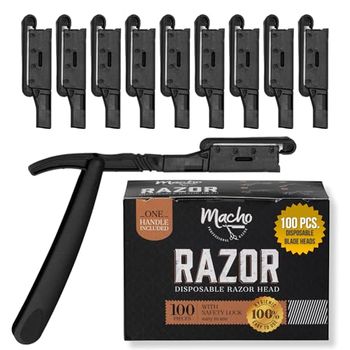 Disposable Straight Razor Blades with Safety Guard for Men - Pack of 100
