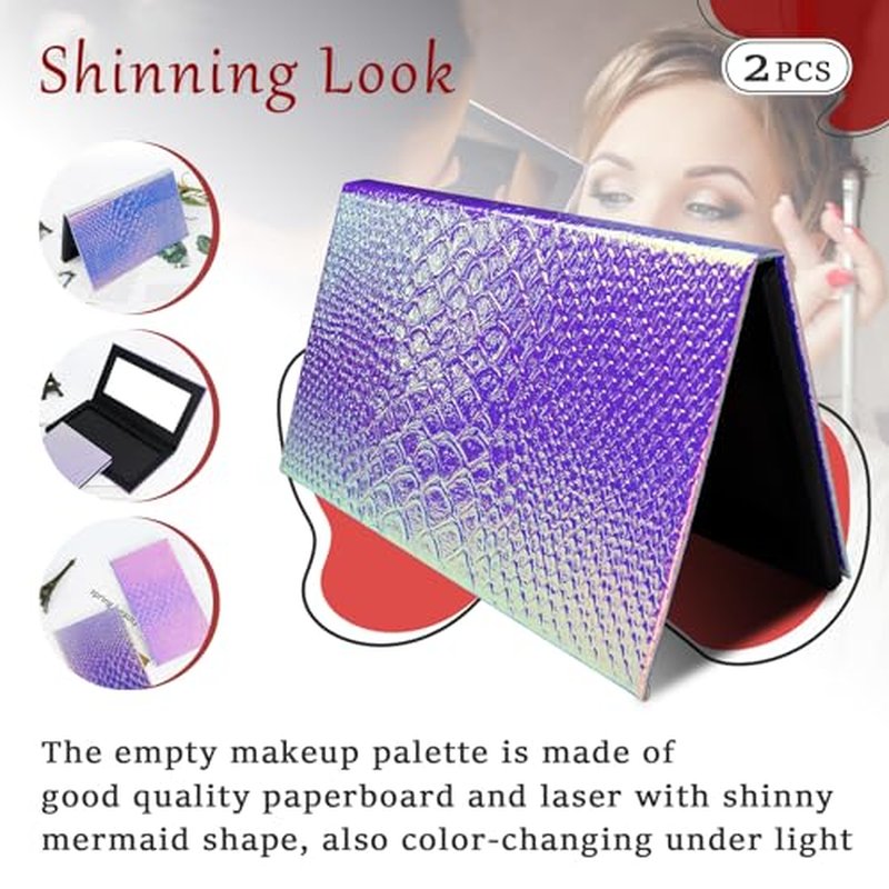 2 Packs Magnetic Makeup Palette Empty - Large Mermaid Palette with Mirror - Magnetic Palette for Storage & Travel