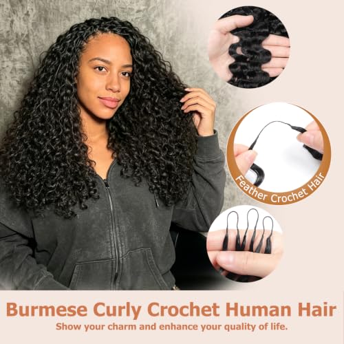 ShowCoco 16 Inch Burmese Curly Crochet Human Hair Extensions 40 Strands 50g Pre-Separated