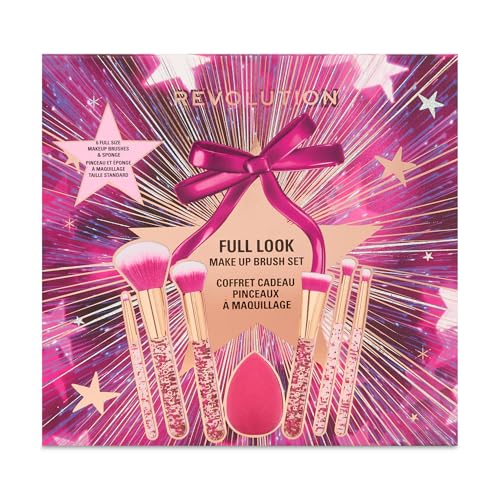 Revolution Full Look Makeup Brush Gift Set, 7-Piece Eye, Face & Cheek Collection with Blending Sponge, Vegan & Cruelty-Free