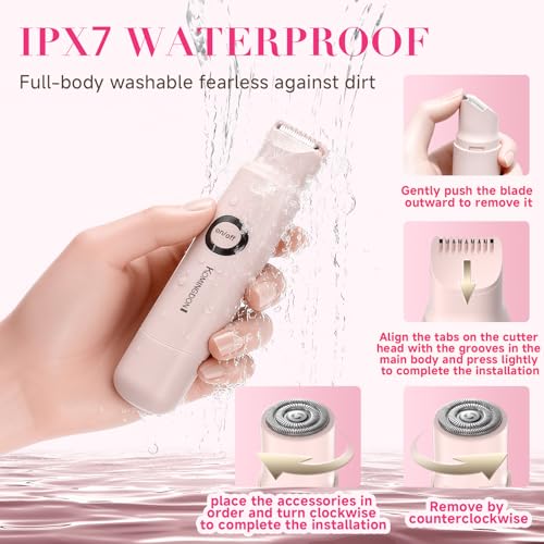 Pink Bikini Trimmer for Women - Rechargeable Waterproof Electric Razor