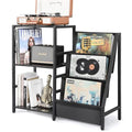 Black Record Player Stand with 3-Tier Vinyl Storage - Fits Up to 200 Albums
