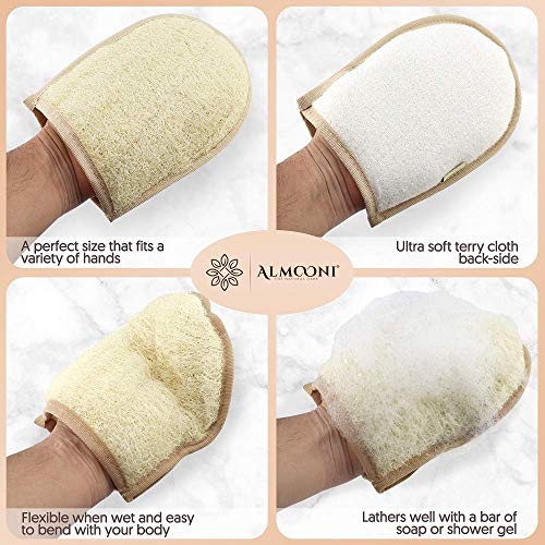 Exfoliating Back Loofah Scrubber and Body Sponge Set with Loofah Pad & Glove