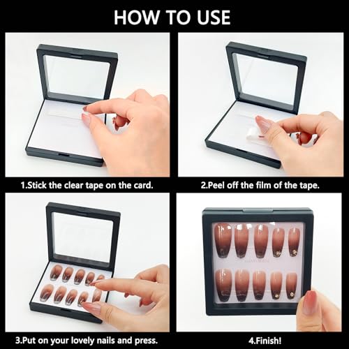 3.5 Inch Black Floating Nail Packaging Box Set with 90 Adhesive Tapes - 32 Pack