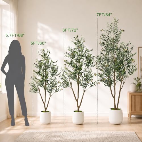 7FT Artificial Olive Tree with Lights & Planter - Faux Indoor Plant