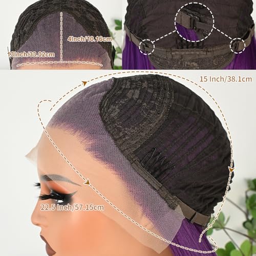 Lezaxiu Dark Purple Lace Front Wigs Long Straight Glueless Synthetic Heat-Resistant for Black Women - Pre Plucked, Ready to Wear, Natural Hairline, Variation #ADark Purple