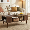 Mid Century Modern Walnut Coffee Table with Storage and Open Shelf