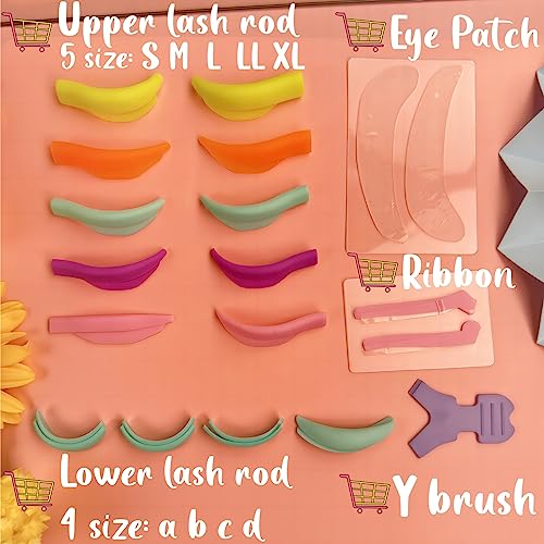 Eyelash Lift Shields Lash Lifting Pad No Glue Mix Glueless Lami Lamination Roller Upper & Lower Perm Pads for All Eyes Curling Like L Curl Extensions with Y Brush Ribbon Cover Silicone Eye Patch Tool