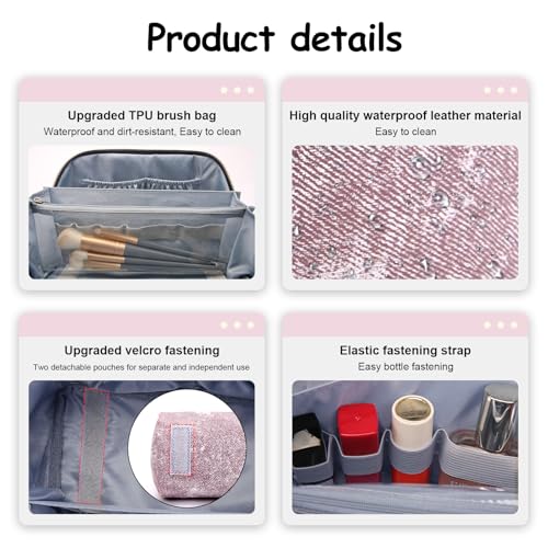 BOYATU Travel Makeup Bag Cosmetic Bags for Women: 3 Sets Large Capacity Make up Bag - Portable Toiletry Bags with Handle for Women(F-2-Purple)