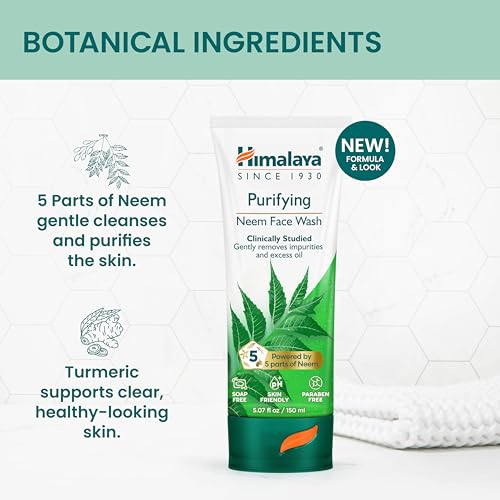 Himalaya Purifying Neem Face Wash, Normal to Oily Skin, Turmeric, Vegan, Cruelty Free, Soap and Paraben Free, Dermatologically Tested, SLS/SLES Free, 5.07 Fl Oz, 150 mL, 1 Pack