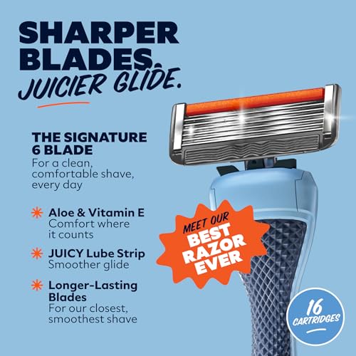Men's 16 Pack Razor Refills for 6 Blade Razors - Easy Shave Replacement