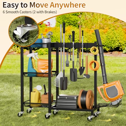 Black 30.7 x 11.8 x 34.6 Inch Multi-Function Cleaning Supplies Organizer with Wheels