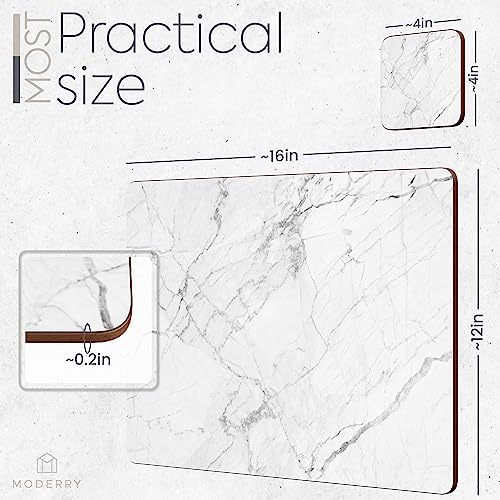 Moderry White Marble Cork Placemats Set of 4 with Free Coasters - 16 x 12 inches