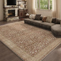 9x12 Reddish Brown Washable Area Rug for Living Room - Vintage Print, Non-Slip, Pet-Friendly, Machine Washable