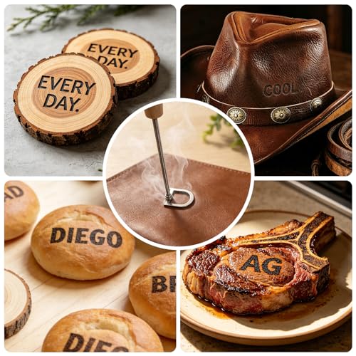 1 Inch Branding Iron Set with Letters & Numbers - Stainless Steel, DIY Wood & Leather Stamping Kit, Includes Heat Rods & Gloves