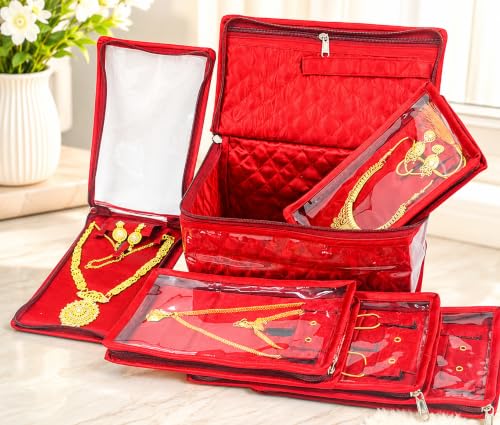 Atorakushon Satin Makeup & Jewelry Organizer Pouch for Women Maroon Variation