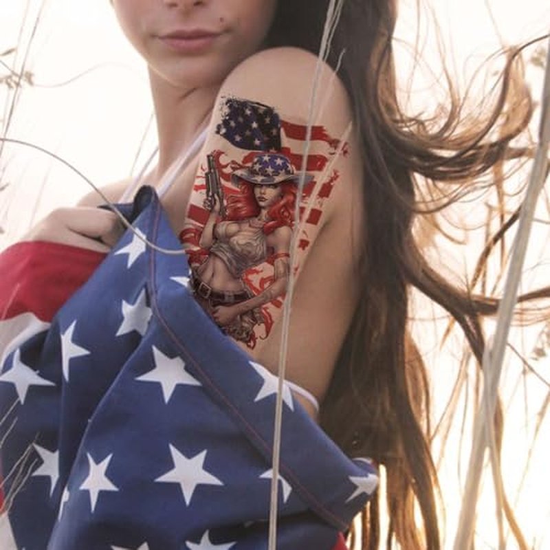 4th of July Tattoos Half Arm Independence Day Fake Tattoo Face Tattoos American Flag Temporary Tattoos for Men Women Kids Party Favor,Half Arm Tattoo