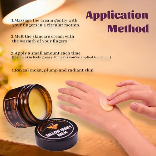 2 Pack Beef Tallow for Skin, Grass-Fed Beef Tallow and Honey Balm, Body & Face Moisturizer, Natural Hydrating Cream for Body (2 Oz)