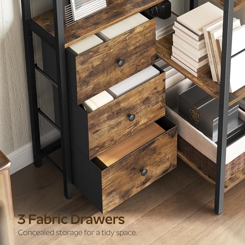 YATINEY Rustic Brown & Black Corner Bookshelf 7-Tier L-Shaped Storage Display