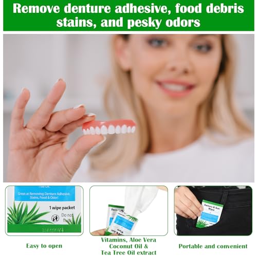 Denture Cleaning Wipes - 200 Count, Remove Adhesives, Food Debris & Odors - Classic