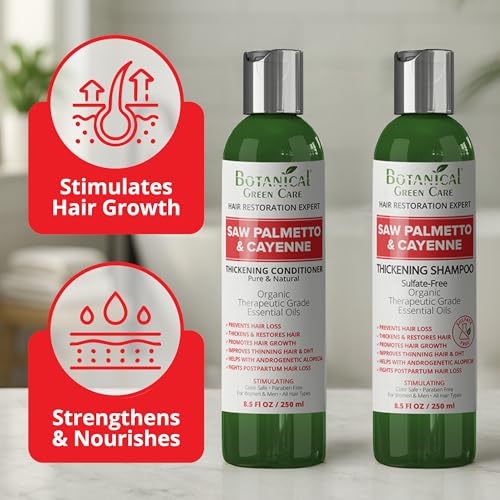 Botanical Green Care Saw Palmetto & Cayenne Hair Growth Shampoo & Conditioner Set – Thickening & Sulfate-Free