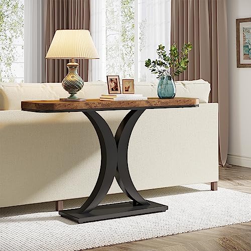 Tribesigns Industrial Console Table 40 Inch Brown & Black Entryway Foyer Table with Geometric Base