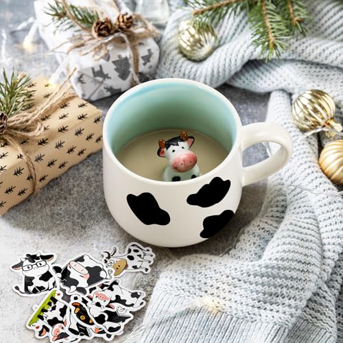 Honeydak Cow Gifts Set for Women Cow Printed Accessories Includes Makeup Bag Gift Box Cute Socks Keychain Mug Scented Candle Stickers for Christmas and Birthday Party Gifts