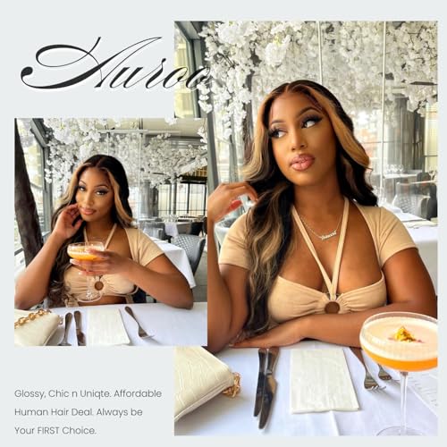 AUROO 12A Human Hair 2x6 HD Lace Closure Honey Blonde Highlights 10-20 Inch
