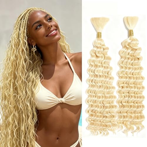 Human Braiding Hair - Deep Curly Wave Bulk 20 Inch #613 Blonde 100g Variation of #613 Color / 20/100g