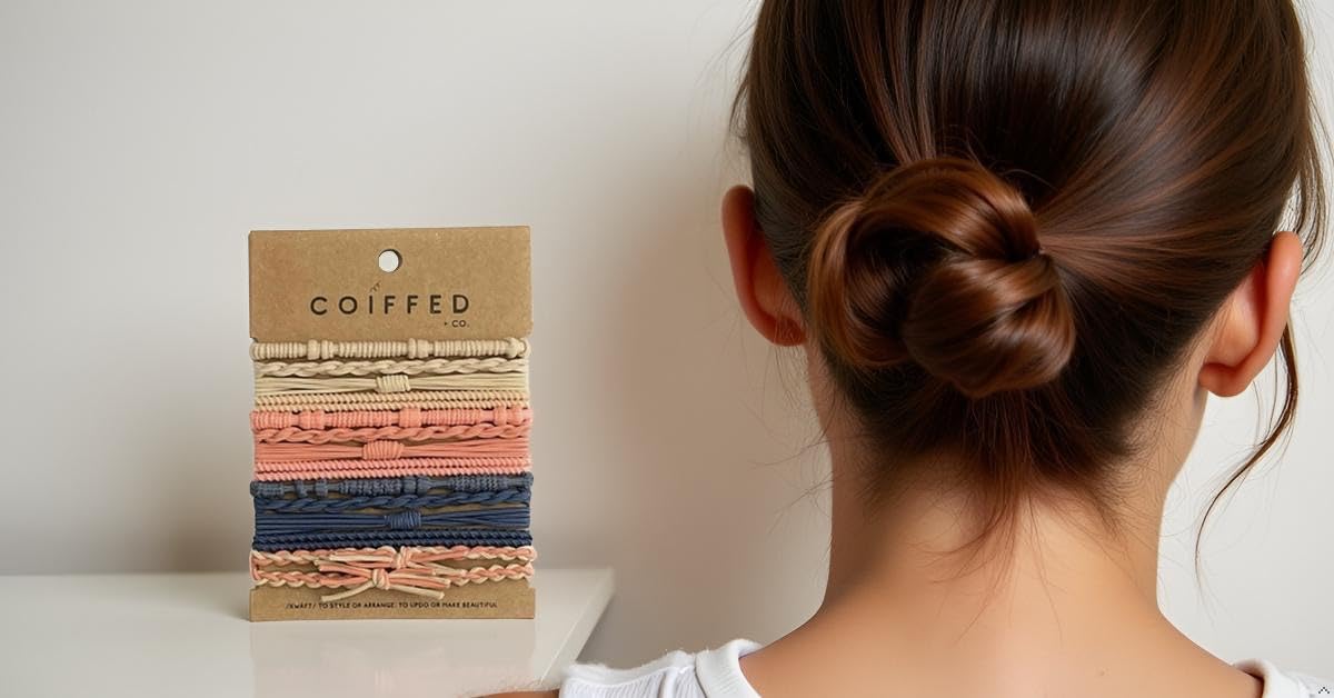 Coiffed + Co. Stacked Bracelet Hair Ties (Color: Linen, Peach, Navy) 14 Count, Hair Ties for Women, No Damage Hair Elastics, Hair Bands, Ponytail Holders, Ties for Thick and Thin Hair, Holiday Gift
