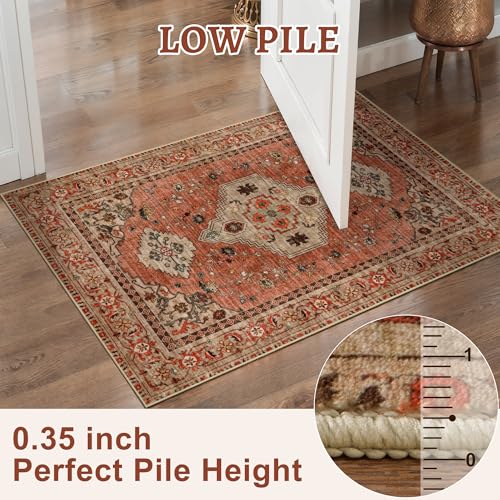 6' x 9' Washable Boho Area Rug with Non-Slip Backing - Terracotta/Tan