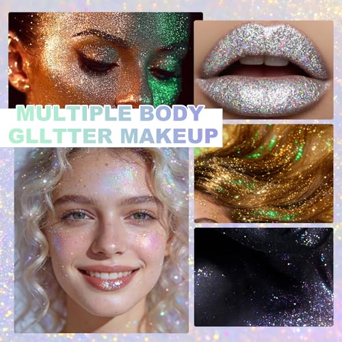 Roll-on Holographic Body Glitter Gel for Women, Sparkle Chunky Glitter Makeup for Christmas New Year Festival Halloween Party Rave, Face Glitter Makeup for Face Body Hair Lips (Purple)