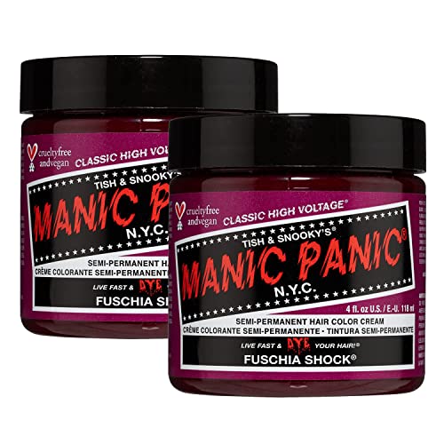 MANIC PANIC Classic Fuschia Shock Semi Permanent Hair Color - Dark Pink Hair Dye for Women & Men That Lasts 4-6 Weeks - Vegan, Ammonia & Cruelty-Free - Create & Mix Custom Shades (2 Pack)