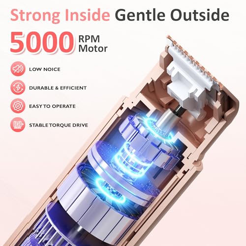 SUNVIVI Bikini Trimmer for Women: IPX6 Waterproof Dual Head Pubic Razor, Painless Face Shaver Body Trimmer, Portable Hair Removal Kit for Bikini Underarm Leg Arm Body Face, Pink