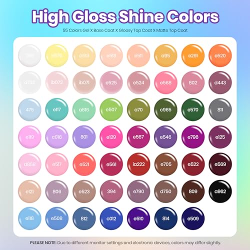 Vibrant Holiday Be Beetles Gel Nail Polish Set, 55 Colors, 63 Pcs with Base & Top Coats
