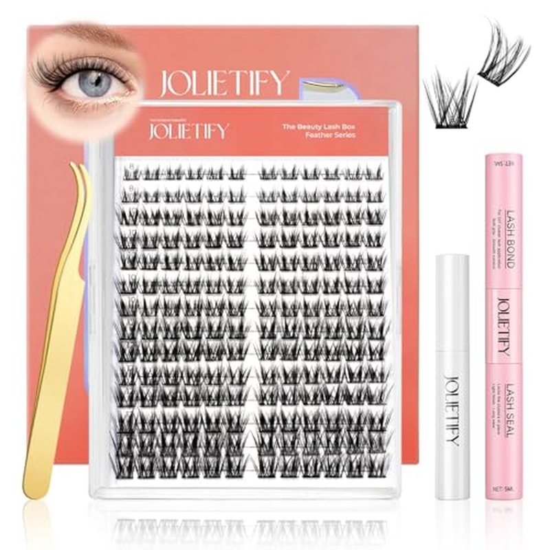 Lash Extension Kit, Medium Dense Faux Mink 8?14mm with More Short Clusters, Natural Styled Clusters, Sculpted Yet Flowy Design, Individual Lashes, Waterproof Bond & Seal, Tweezers & Remover