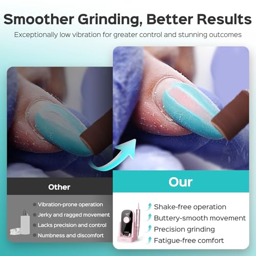 COSLUS E51 Electric Nail Drill Professional: 40000 RPM Rechargeable Nail File with Stand for Acrylic Nails, Stable & Smooth Grinding, Easy to Use, Ideal for Women Beginners, Home DIY and Salon Pink