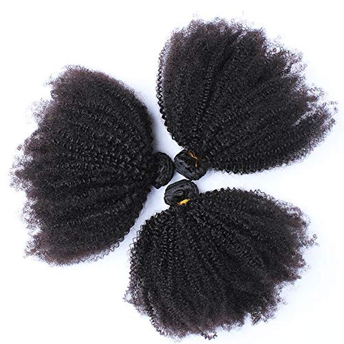 Afro Kinky Curly Hair Bundles 12 14 16 Inch - Natural Color, 3 Bundles with Cap & Eyelashes - Variation of Afro Kinky Curly Bundles 1B/12/14/16 Inch